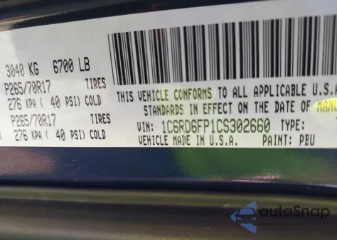 2012 Ram 1500 St из США, поврежденный, VIN 1C6RD6FP1CS302660